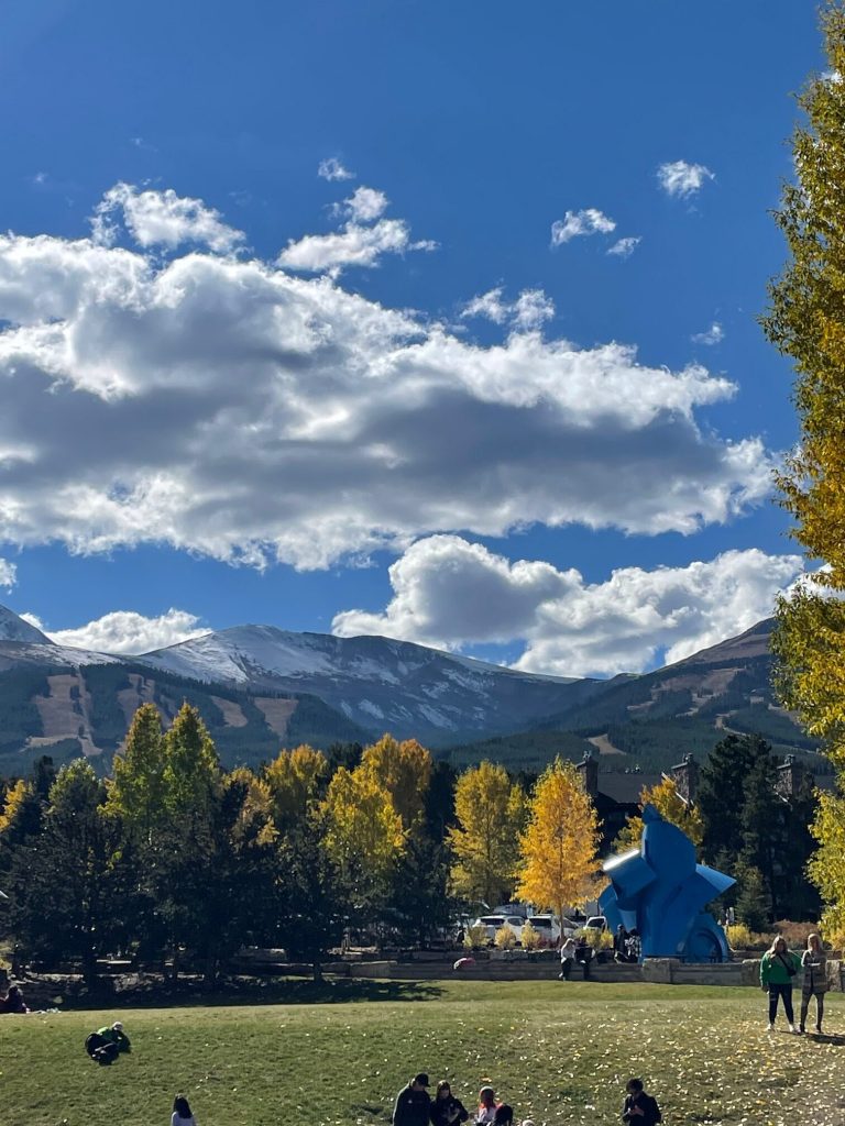 mountain on fall day with people at a park in colorado